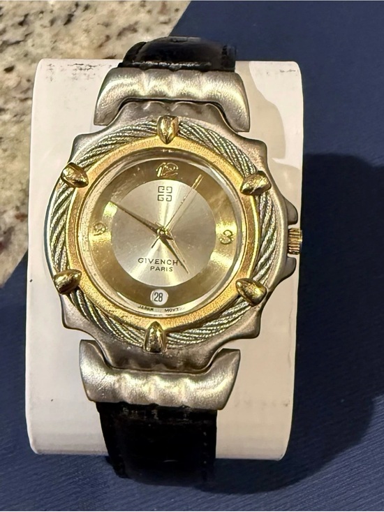 Givenchy Other - Vintage Givenchy Paris Two-Tone Gold and Silver Dial Watch with Black Leather